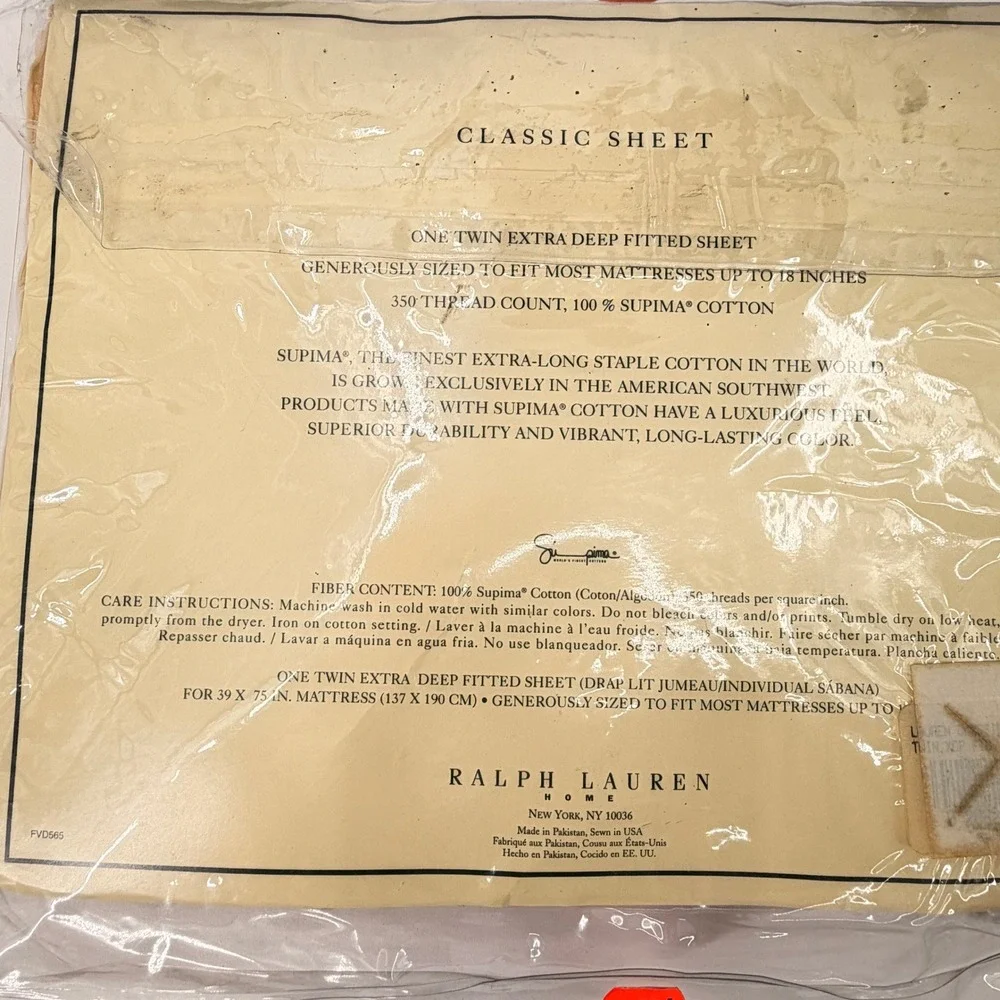 Ralph Lauren Fitted Sheet Twin Gold 350TC Supima Cotton Extra Deep Luxury